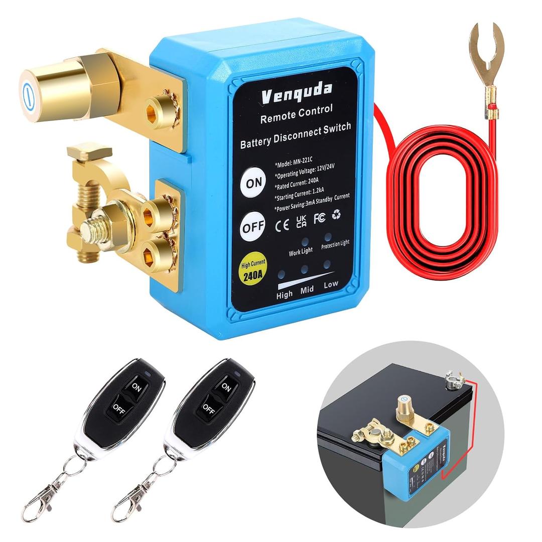 Remote Battery Disconnect Switch 12V 240A, Kill Switch for Car, Car Battery Kill Switch Anti Theft, Automatic Cut/Shut Off Switch for Auto, RV, ATV,Truck, Boat. (Side Installation)