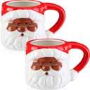 Sliner 2 Pcs 11oz Black Santa Mug Christmas African Santa Ceramic Mug Vintage African Coffee Cup Christmas Themed Design Cup Set for Coffee Tea Hot Chocolate Presents