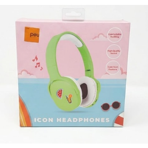 Icon Headphones. Comfortable Padding. High-Quality Sound. Cute Icon Feature. Green