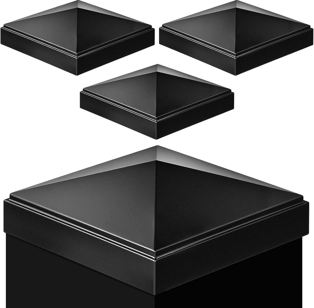 Pelopy 4 Pcs Black Aluminum Pyramid Post Caps for True Wood/Metal Fence Posts of Decks or Corridors Mailbox Pyramid Cover (4" X 4")