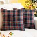 AQOTHES Pack of 2 Christmas Plaid Decorative Throw Pillow Covers Scottish Tartan Cushion Case for Farmhouse Home Holiday Decor Red and Black, 18 x 18 Inches