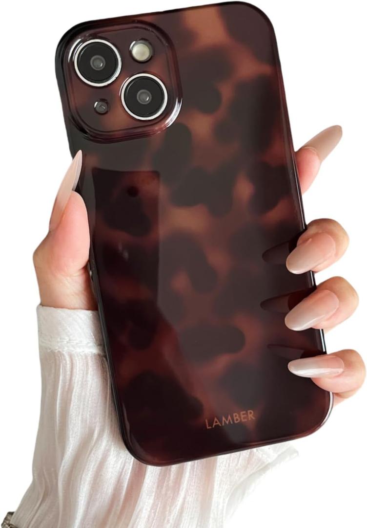 YUANLI Compatible with iPhone 15 Plus Case Amber Tortoise Shell Phone Case for Women Girls Soft TPU Shockproof Full Camera Protective Phone Cover Brown