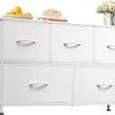 WLIVE Dresser for Bedroom with 5 Drawers, Wide Chest of Drawers, Fabric Dresser, Storage Organization Unit with Fabric Bins for Closet, Living Room, Hallway, White
