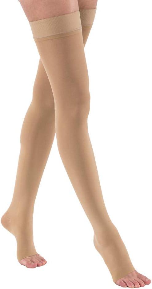 JOBST 115550 Opaque Thigh High with Silicone Dot Top Band, 30-40 mmHg Compression Stockings, Open Toe, Large, Natural