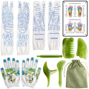 Reflexology Socks with Gloves Tools Set Foot Massage Socks Reflexology Socks with 5 Tools Socks with Trigger Point Massage Tool Acupressure Socks Reflexology Foot Massage Socks for Women and Men