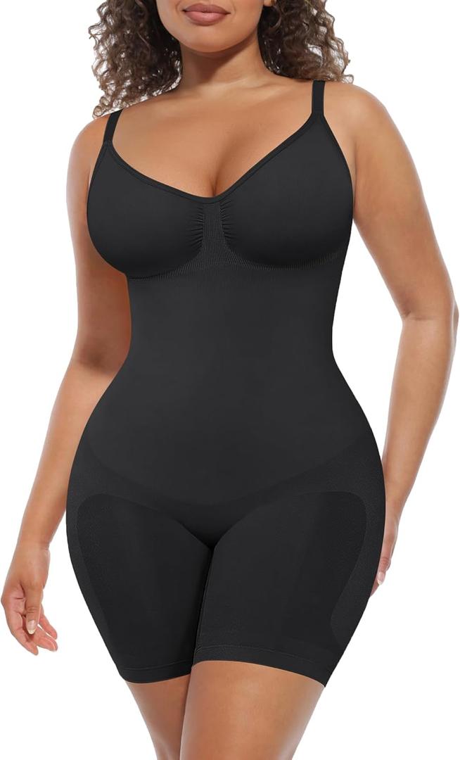 FeelinGirl Shapewear Tummy Control Seamless Bodysuit Hip Enhancer Body Shaper for Women (Black, M)
