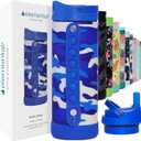 Elemental Iconic Kids Water Bottle for School - 100% Leak-Proof Insulated Water Bottles with Straw Lid & Pop-It Handle for Boys & Girls - Triple-Wall Insulated & BPA-Free, 14oz - Blue Camo