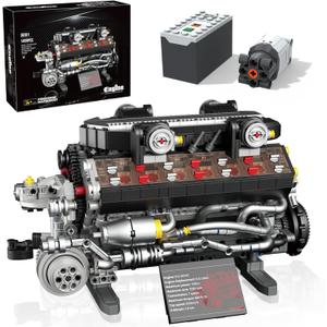 V12 Engine Building Set for Adults and Teens 14+, 1409 PCS Motorized Mechanical Engineering Model Kit That Runs, MOC Engine Toy with Battery Box and Motor, Compatible with Lego, STEM Gift for Men