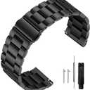 Stainless Steel Watch Band Quick Release Premium Brushed Matte Metal Watch Strap Bracelet  22mm Universal Stainless Steel Smartwatch Replacement Band Strap Men Women (Black)