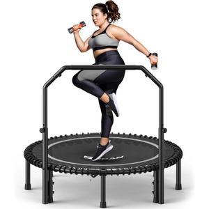 BCAN BT2 450/550LBS Mini Rebounder Trampoline for Adults with Bar, Fitness Trampoline with Bungees, Adjustable Handle, Stable & Quiet, Indoor Outdoor, Whole-Body Workout & Relaxation at Home-40IN/48IN