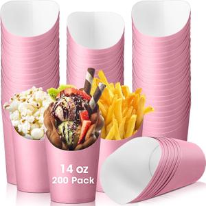 Amyhill 200 Pcs French Fries Holder 14 oz Charcuterie Cups Disposable Take out French Cups Waffle Paper Popcorn Boxes Disposable Sandwich Paper Holder for Wedding Birthday(Pink)