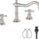 GGStudy Two Handles Three Holes Faucet 8-16 inch Widespread Bathroom Sink Faucet Brushed Nickel Basin Tap Mixer Faucet Matching Metal Pop Up Drain