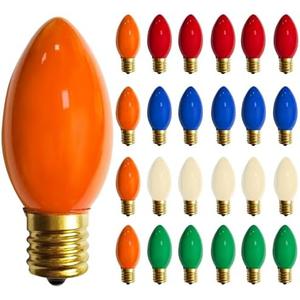 25 Pack C9 Multicolor Christmas Light Bulbs, C9 Multicolor Replacement Bulbs for Outdoor Patio Christmas String Lights, 7W Incandescent Night Light Bulbs, C9/E17 Intermediate Base Bulb,120V 7W bulb