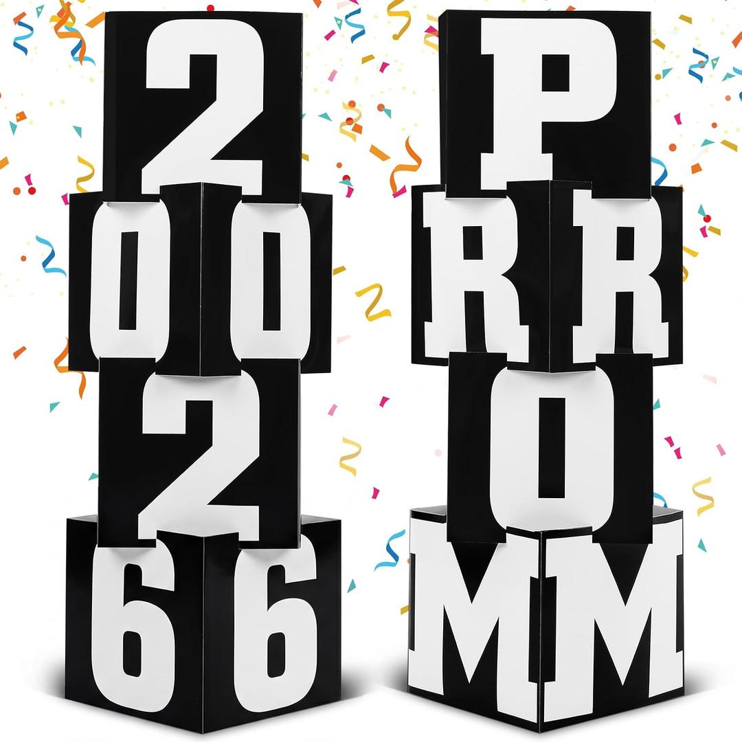 Queekay 8 Pcs Prom Column Standup Photo Booth Decorations 2026 Prom Backdrop Balloon Boxes Cardboard Decoration Column for Party College, 11.8 x 44.9 Inch(Black, White)