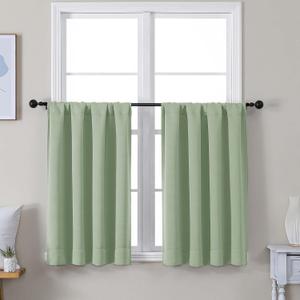 Simplebrand Ava Light Green Short 36 Inches Blackout Curtain 2 Panels Set, Half Window Rod Pocket Privacy Curtain Tiers for Kitchen, Curtains Blackout for Bathroom Shades, W40 x L36 Inch, Light Green