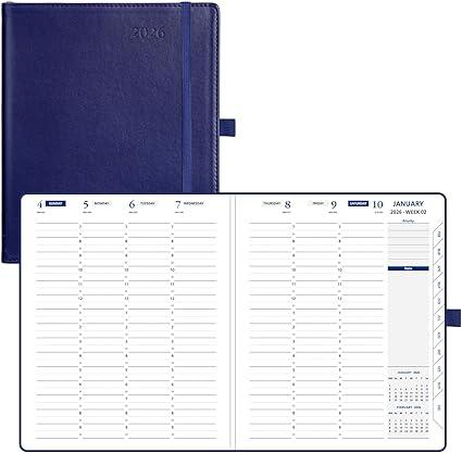 POPRUN 2026 Weekly Planner (Medium 7'' x 8.5''), 30-Minute Hourly Appointment Book (Jan 2026-Dec 2026) with Monthly Tabs, Inner Pockets, Pen Holder, PU Leather Softcover, 100GSM - Black