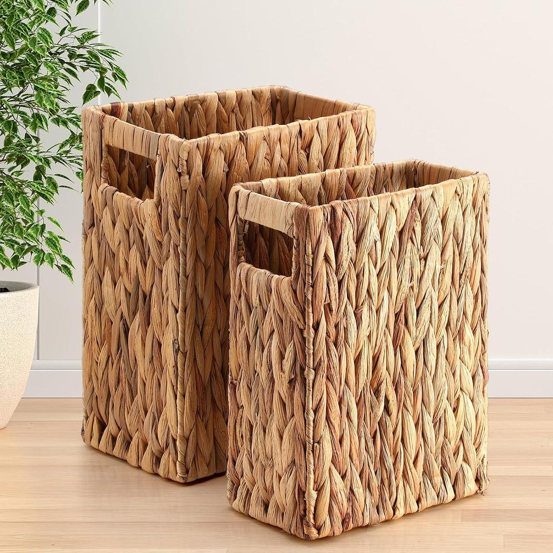 Maxdot 2 Pack 3 Gallon Wicker Trash Can Woven Waste Basket Handwoven Water Hyacinth Waste Bin for Bedroom Bathroom Kitchen Office Storage Trash