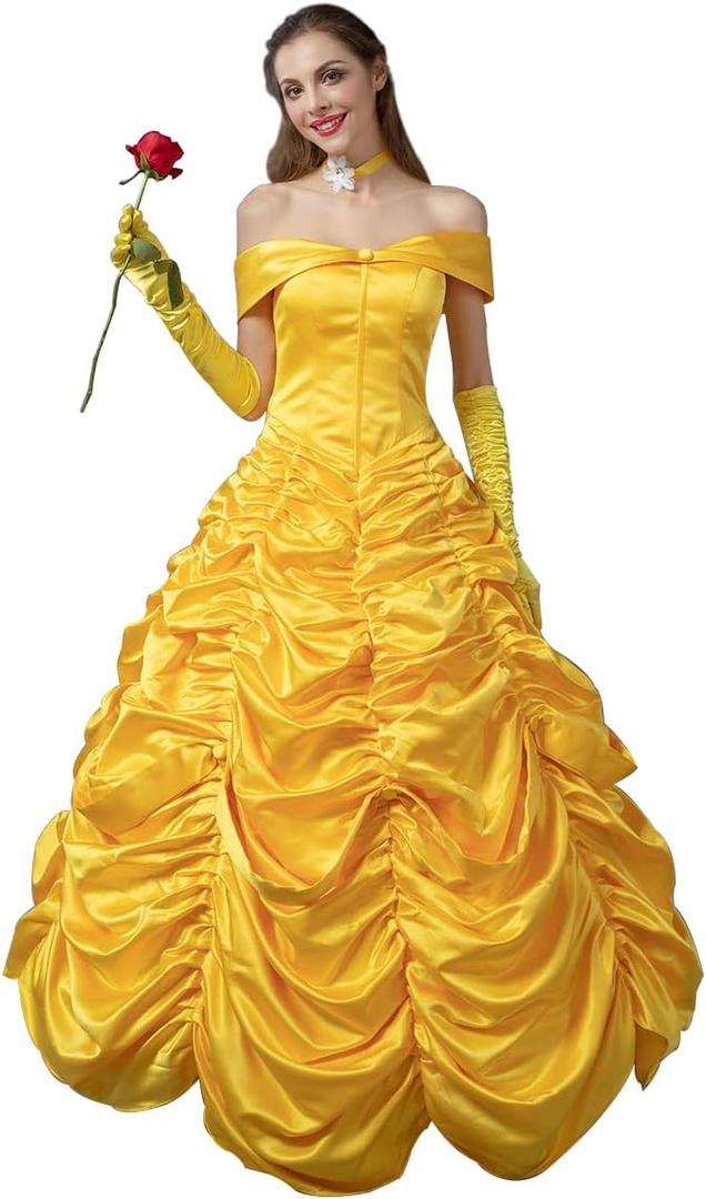 CosFantasy Women Princess Dress Yellow Ball Gowns Dress Princess Cosplay Dress for Halloween Party Dancing (Small)