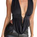 SOLY HUX Women's Sexy Halter Going Out Top Open Back Deep V Neck Sleeveless Vest Tank Tops Party Clubwear (Medium, Pure Black)