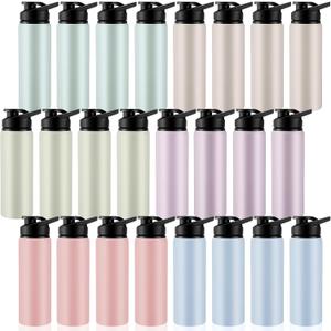 Domensi Aluminum Water Bottle Bulk Reusable Water Bottle, Lightweight Easy Carry Leakproof with Snap Lid Travel Bottles, for Gym Outdoor Sports Cycling Camping Fishing (25oz), 24 Pack 
