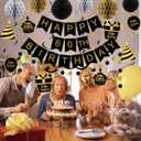 60th Birthday Decorations, Happy Birthday Banner with Honeycomb Balls, Gifts Hanging Swirl Streamers, Circle Dots Garland - Happy Birthday Party Decorations for Women Men (Black and Gold, 60th)