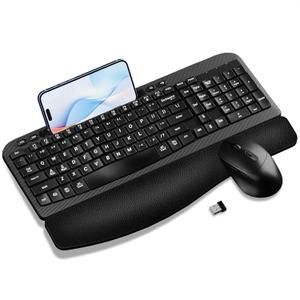 Wireless Keyboard and Mouse Combo, Wave Keys Computer Ergonomic Keyboard with Cushioned Plam Rest, Phone Holder, 2.4GHz Silent 6 Button Wireless Mouse Set for Laptop, PC, Windows, Mac (Black)