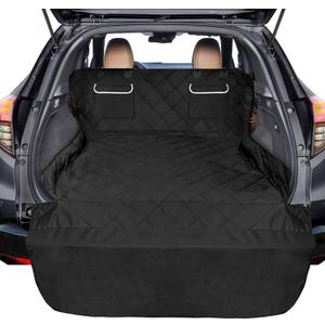 F-color SUV Cargo Liner for Dogs, Waterproof Pet Cargo Cover Dog Seat Cover Mat for SUVs Sedans Vans with 2 Large Pockets, Non-Slip, Large Size Universal Fit, Black (Large: 55'' x 91'')