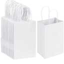 RACETOP White Paper Bags with Handles Bulk,8"x4.5"x10.8" 50Pcs,Kraft Paper Bags Party Favor Bags Shopping Bags Kraft Bags White Paper Gift Bags with Handles Bulk