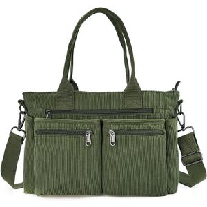 Womens Casual Corduroy Tote Bags with Multiple Pockets Hobo Crossbody Bag Travel Shoulder Bags Cute Purse Handbag (Green)