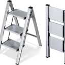 Taranta 3 Step Ladder,Aluminum Lightweight Folding 3 Step Stool with Anti-Slip Wide Pedal,330lbs Capacity Step Ladder for Household,Kitchen,Office - Silver
