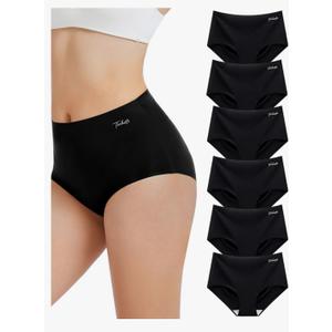 Tichati 6 Pack Womens Underwear High Waisted Seamless Full Coverage Briefs No Show Ladies Panties (Regular & Plus Size), Large