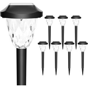 GIGALUMI 8 Pack Solar Lights Outdoor, Solar Pathway Lights with Great Pattern, Waterproof Auto On/Off Solar Powered Light for Outside Yard Garden Walkway Driveway Lawn Pathway (Cold White)