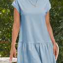 BLENCOT Womens Summer Dresses Casual Cap Sleeve Spring Ruffle Mini Sporty Sweatshirt Trendy Tshirt Dress (Blue)