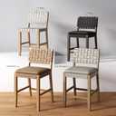 Nathan James Cohen Coastal Bar Stool, Wood Counter Height Leather Bar Stool with Back for Kitchen Island, Gray Mahogany