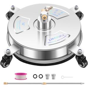 14" Pressure Washer Surface Cleaner with 4 Wheels - Stainless Steel Surface Cleaner for Pressure Washer Attachment for Concrete, Patio, Sidewalk, Deck and Driveways - PWS14 (14 INCH SILVER)