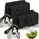 Dog Waste Bag Dispenser Pet Poop Bags Holder for Doggie Waste Bags Dispensers Soft Fabric Zipper Small Doggy Puppy Pouch for Leash Accessory Attachment with Carrier, 2PCS Black