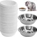 Disposable Cat Food Bowls Set, Pets Feeding Bowls Includes 300PCS Cats Food Small Paper Bowl & 2PCS Stainless Steel Bowl, Cat Plates Feedings Dish Liner Bulk for Wet Foods Cats Dogs Feeding Station