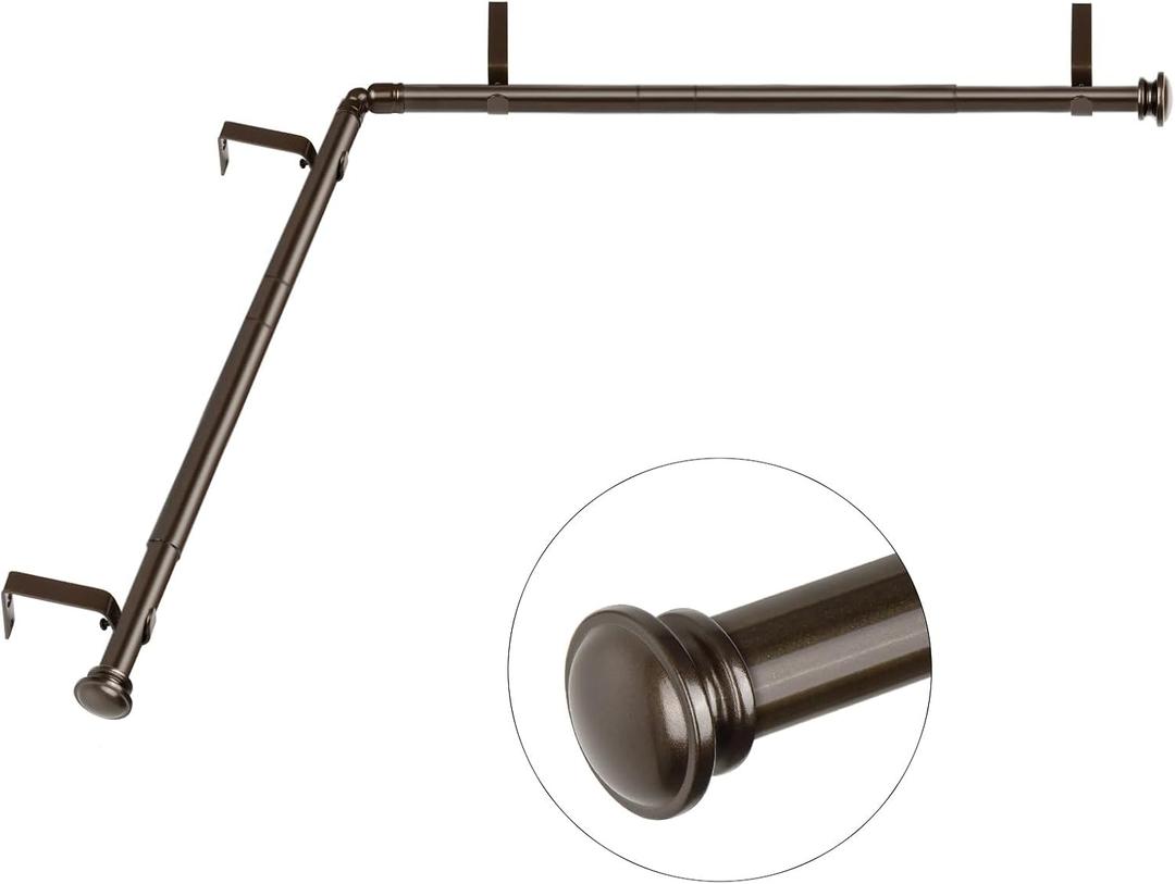 TONIAL Corner Window Curtain Rods, 32-86 Inch Center Rod, 20-82 Inch Side Rod 3/4 Inch Decorative Drapery Rods with Small Cap Finial, Bronze