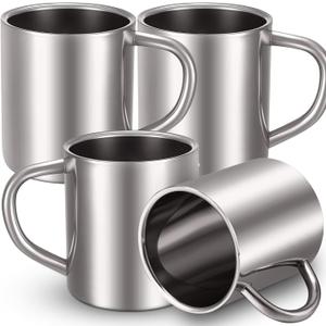 Cunhill 4 Set 13.5oz/400ml Stainless Steel Coffee Mug with Handle Metal Double Walled Cups Camping Mug Dishwasher Safe Tea Cups for Home Camping Travel Outdoors RV Keep Drinks Hot