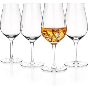 LUXBE - Bourbon, Brandy & Cognac Crystal Glasses Tulip Snifter, Set of 4 - Large Handcrafted LeadFree Glass - Great for Spirits Drinks - Whiskey Scotch - 10oz/300ml