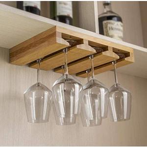 Bamboo Wine Glass Holder, Hanging Stemware Display Rack, Under Cabinet Mounted Wine Glass Drying Storage Hanger Organizer Rack