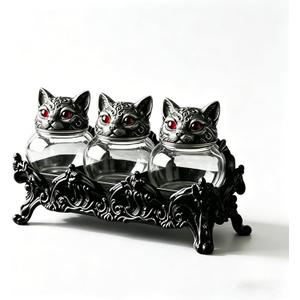 2026 Handcrafted Witchy Cat Apothecary Spice Jars, 3-Piece Set with Cat Lids, Vintage Witchcore Kitchen Decor for Salt, Pepper, Herbs, and Tea Leaves