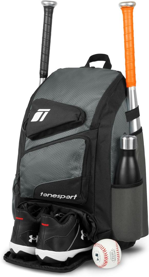 Baseball Bag - Backpack for Baseball, Softball, Tball - Adults & Youth Bat Bag (Grey)