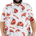 BRISIRA Big and Tall Christmas Shirts for Men Santa Hawaiian Vacation Short Sleeve Button Down Holiday Shirt Lightweight (3X-Large, White-christmas Hat)