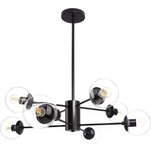 8-Light Globe Sputnik Chandelier Mid Century Sputnik Chandeliers Modern Black Chandelier with Clear Globe Pendant Light Clear Glass Adjustable Hanging Ceiling Light for Living Dining Room (8-Light, 35.4", 2-Tier)