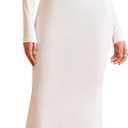 KUTUMAI Off Shoulder Tie Formal Wedding Guest Dresses for Women Fall Long Sleeve Bodycon Lace Up Maxi Dress (White, M)