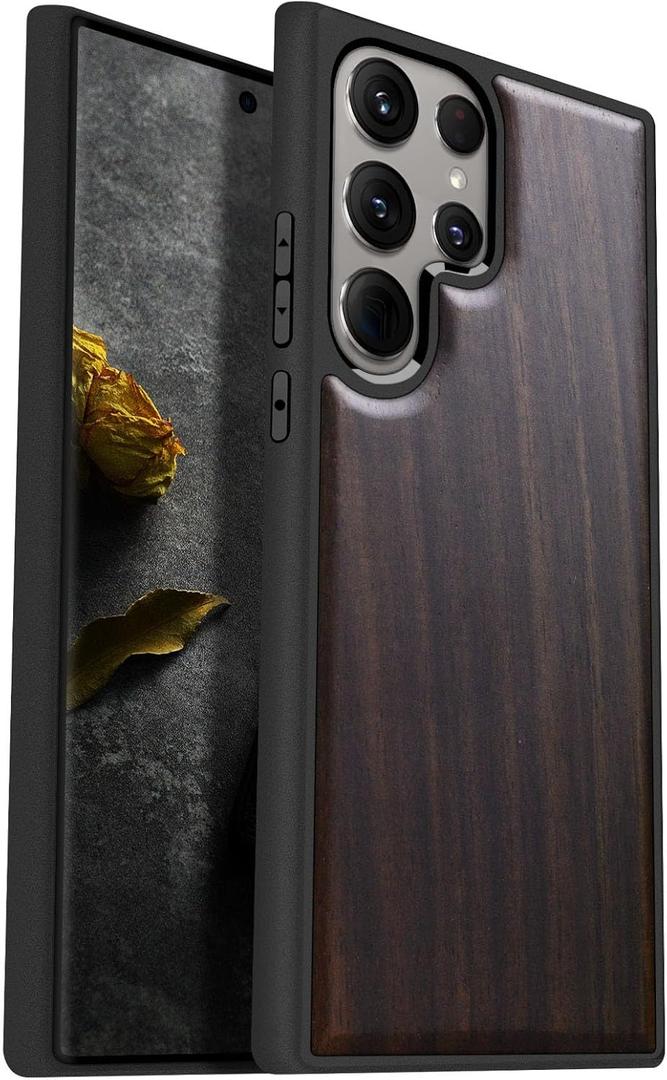 Carveit Wood Case for Galaxy S24 Ultra Case [Natural Wood & Black Soft TPU] Shockproof Protective Cover Unique Wooden Design Compatible with Samsung S24 Ultra (Natural Wood-Blackwood)