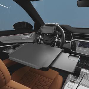 2 in 1 Large Car Steering Wheel Tray/Back Seat Headrest Table with Phone Holder for Eating Food Drink and Writing Work, Car Steering Wheel Desk Laptop Mount - Gifts for Truck Drivers