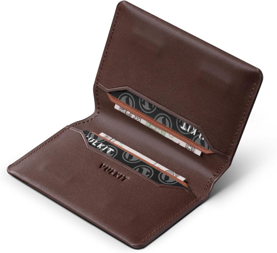VULKIT Slim Minimalist Card Holder RFID Blocking Leather Credit Card Holder Front Pocket Wallet Magnetic Closure (Espresso)