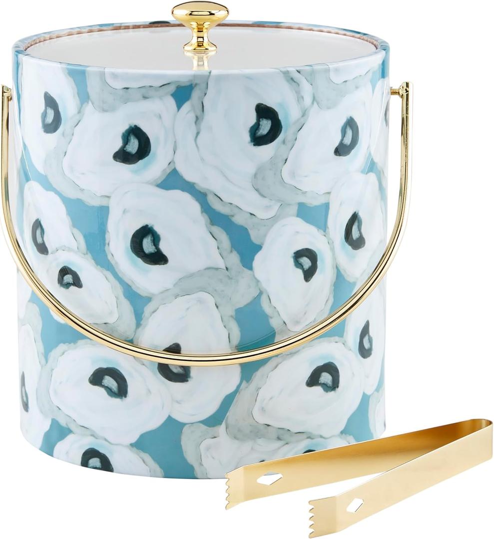 Mud Pie Oyster Vinyl Ice, bucket 8" x 7" dia | tongs 6 1/2", Multi